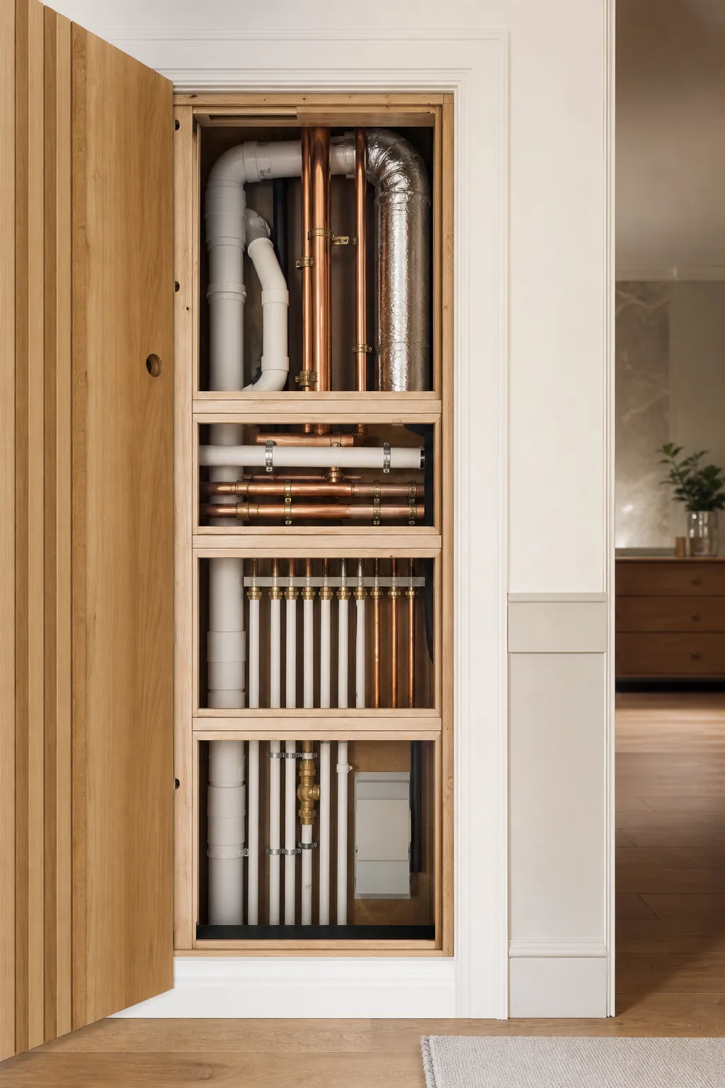 Accessible, repairable building systems shown cleanly.