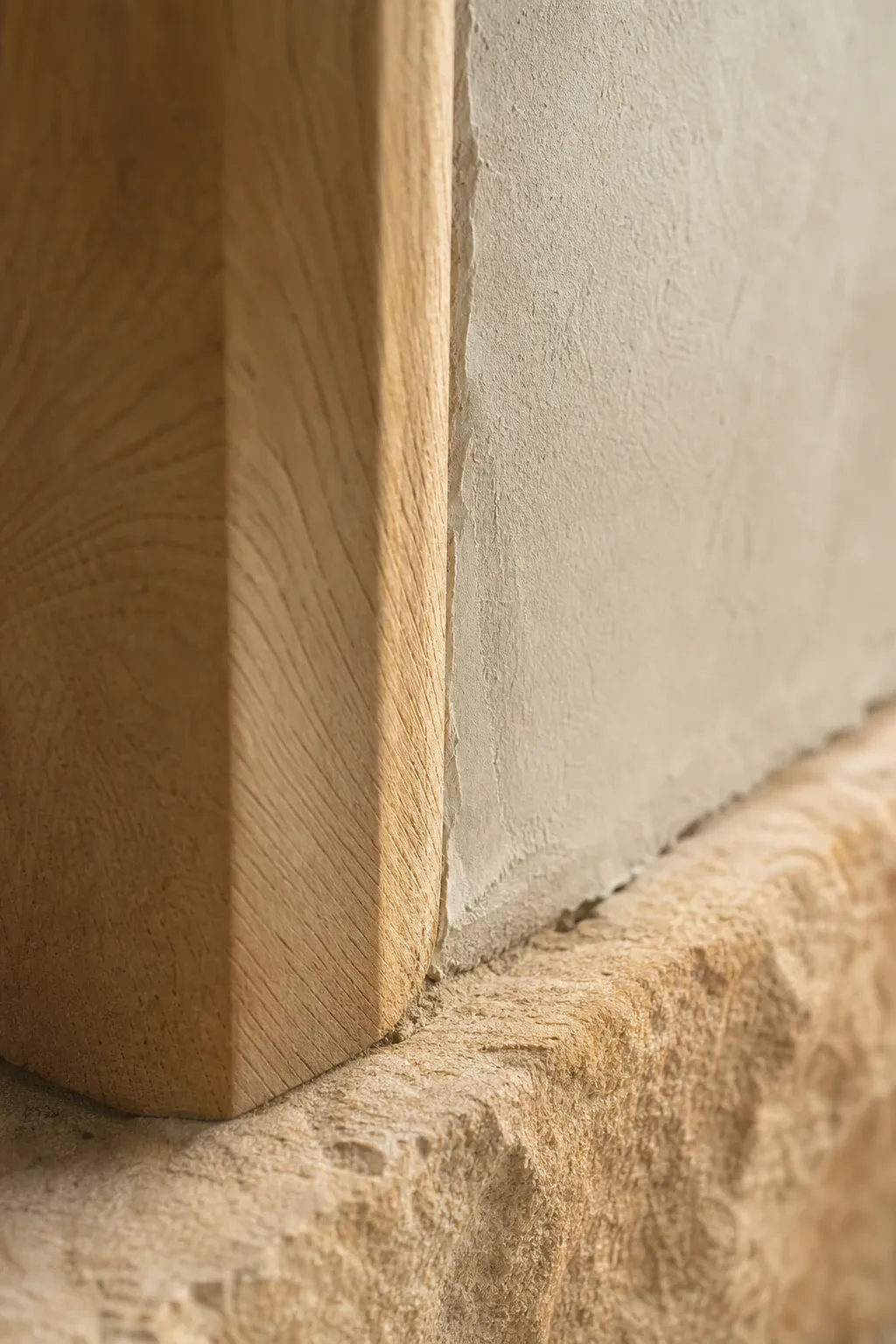 Natural material macro: wood grain, lime, or stone.
