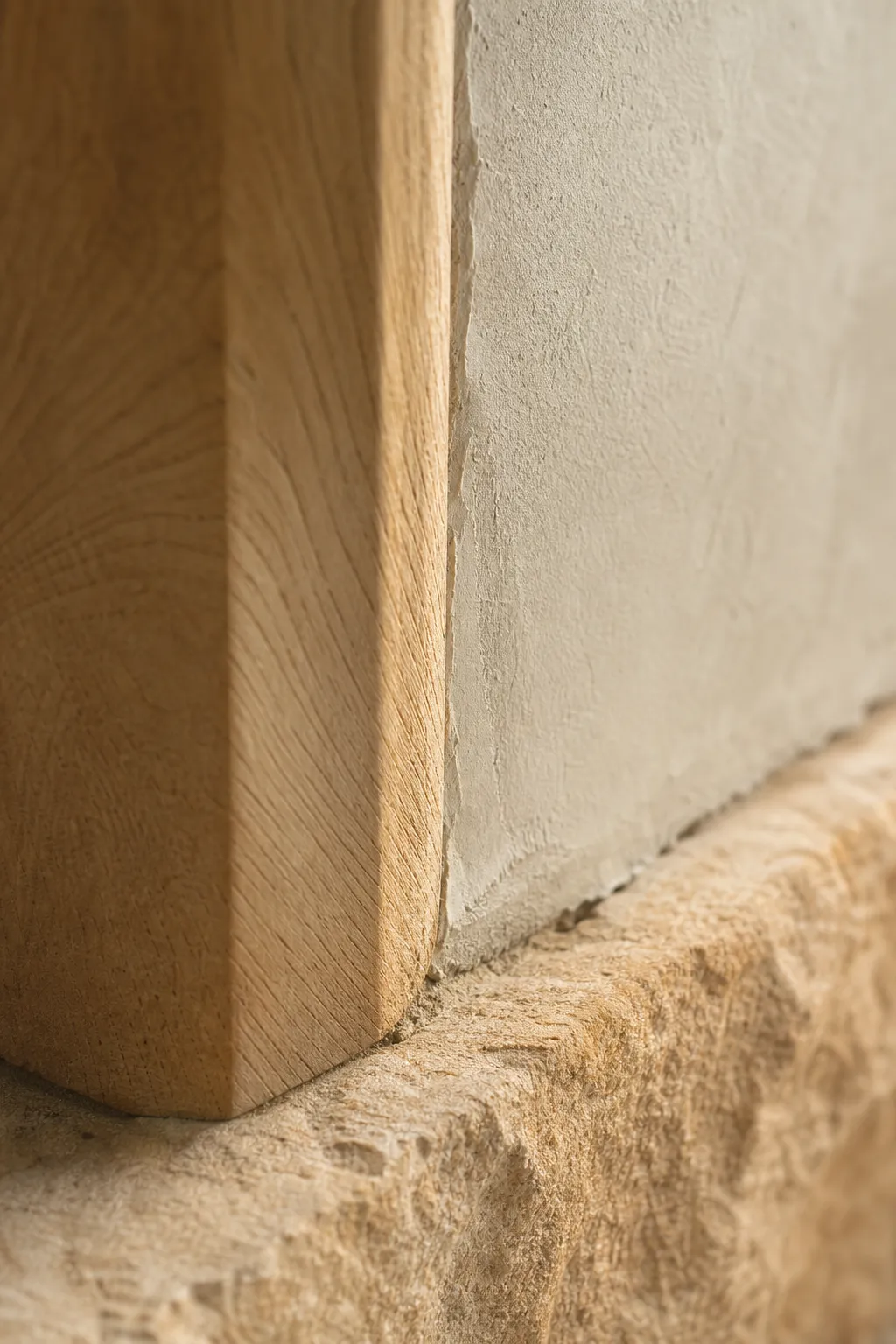 Natural material macro: wood grain, lime, or stone.