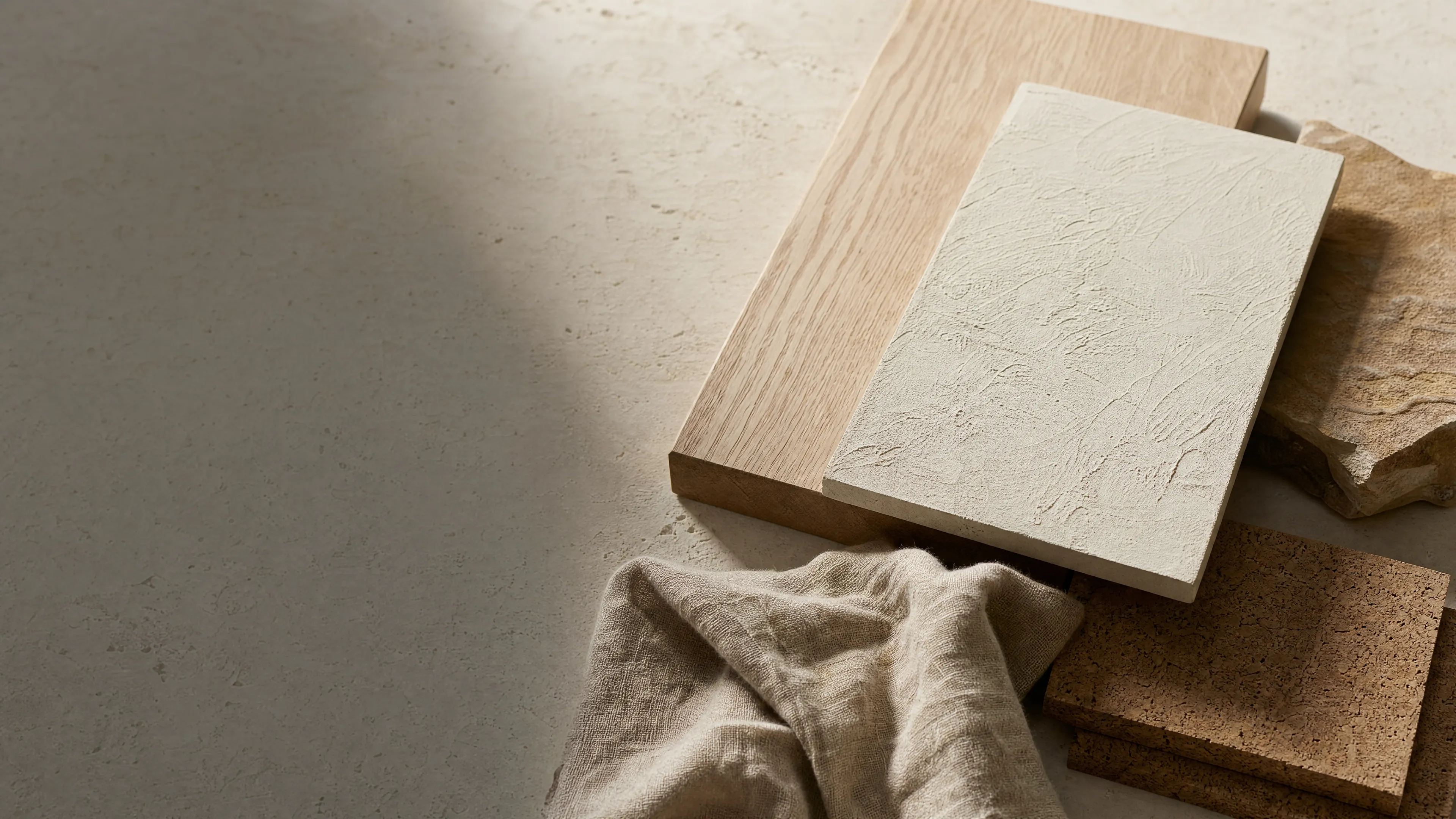 Natural light on real materials: wood, lime, and stone.