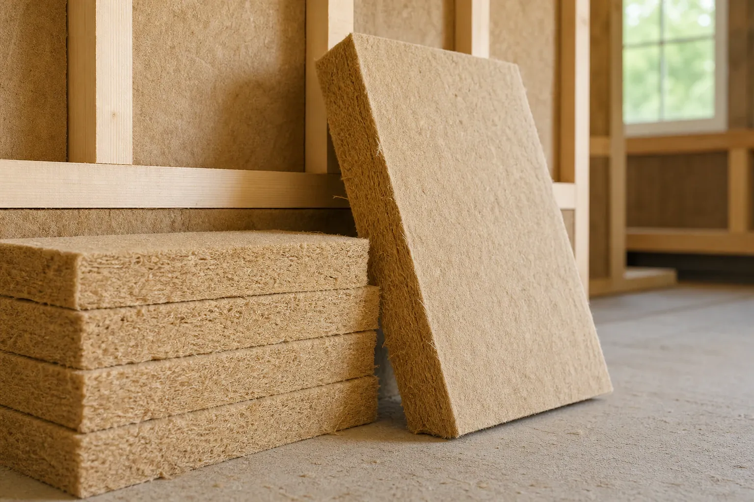 Wood-fibre insulation board in clean detail.